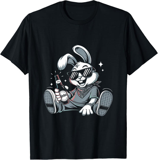 Thug Bunny With Beer Bunny Rabbit Gangster Rabbit Funny T-Shirt