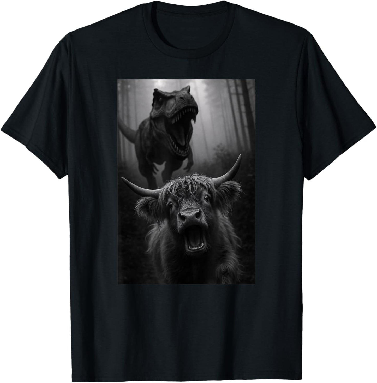 Funny Highland Cow Dinosaur Trex Selfie Animal Lover T-Shirt