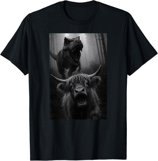 Funny Highland Cow Dinosaur Trex Selfie Animal Lover T-Shirt