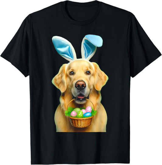 Cute Bunny Ear Golden Retriever Dog Easter Eggs Basket Owner T-Shirt
