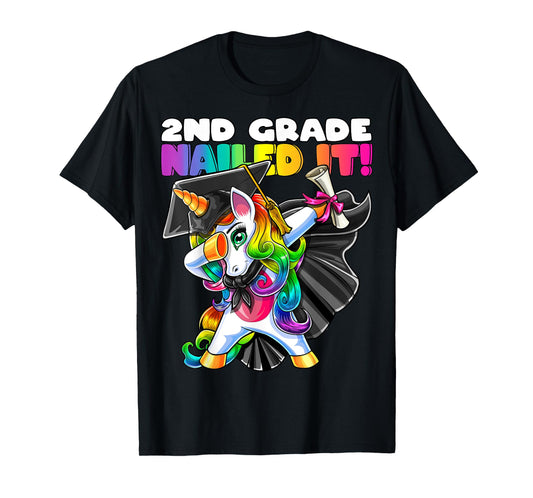 Dabbing Unicorn 2nd Grade Graduation Cap Gown Gift Girls T-Shirt