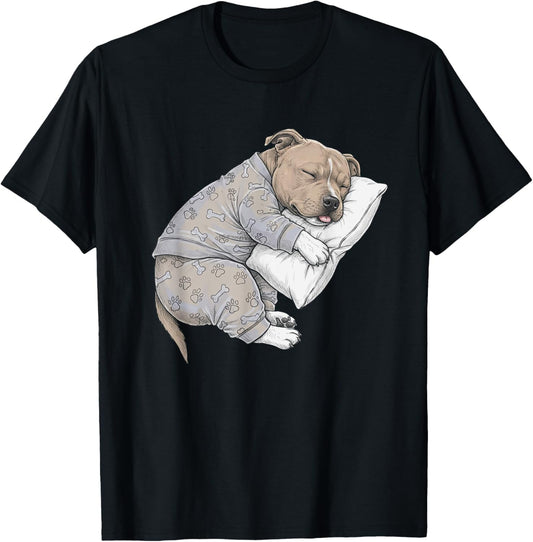 Funny Sleepy Staffordshire Bull Terrier Pajama Adults Kids T-Shirt