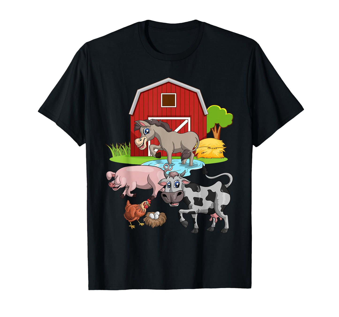 Cute Donkey Pig Chicken Cow Farming Kids Farm Animal T-Shirt