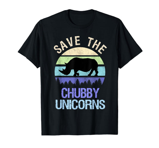 Vintage Sunset Save The Chubby Unicorns Fat Rhino T-Shirt