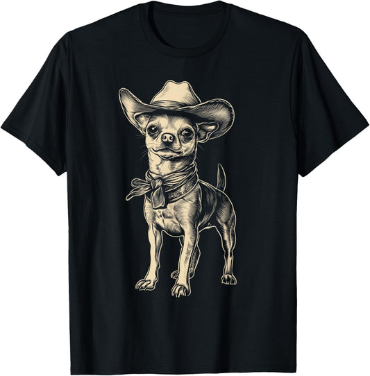 Chihuahua Wearing Cowboy Hat Funny Western Dog Mom Dad T-Shirt