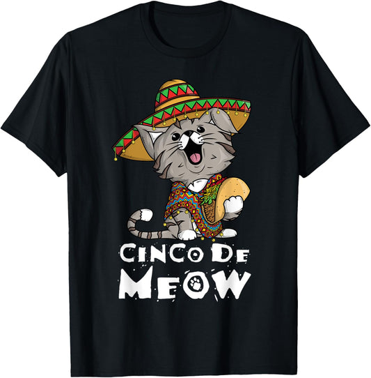 Cinco De Meow Shirt with Smiling Cat Taco and Sombrero T-Shirt