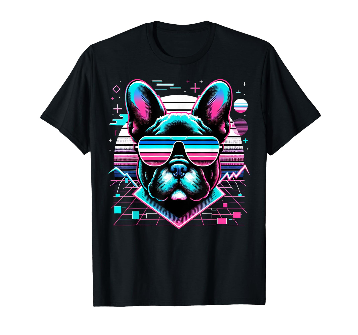 Cool Frenchie 80s Retrowave 90s Vaporwave French Bulldog Men Women Kids T-Shirt