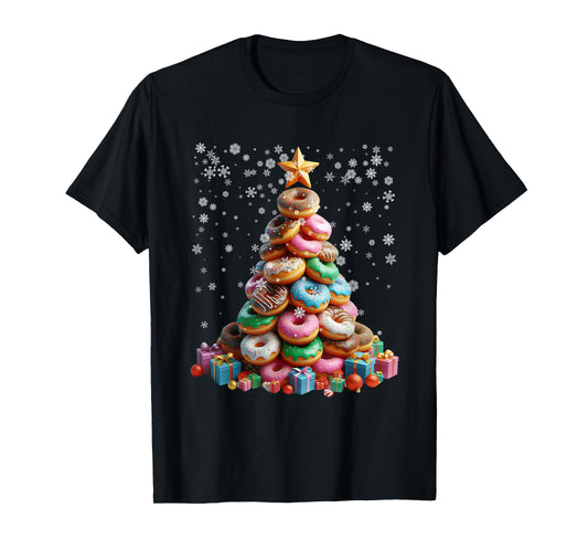 Funny Donuts Christmas Tree Lights Xmas Pjs Sweet Cake T-Shirt