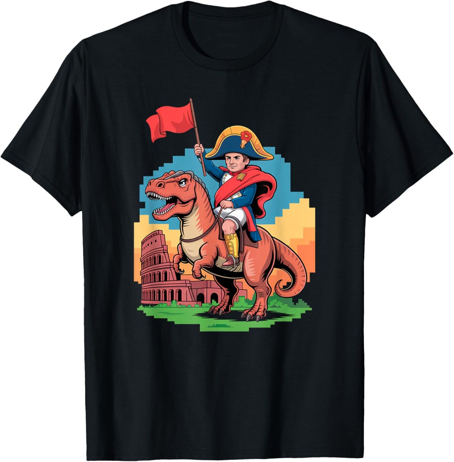 Napoleon Dinosaur Mashup Retro Pixel Historical Parody T-Shirt