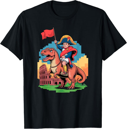Napoleon Dinosaur Mashup Retro Pixel Historical Parody T-Shirt