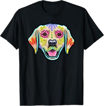 Golden Retriever - Day of the Dead Sugar Skull Dog T-Shirt