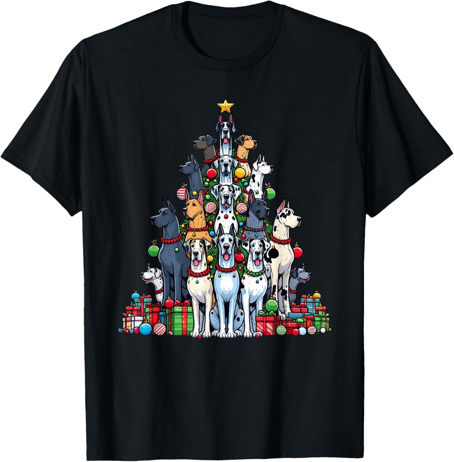 Cute Great Dane Christmas Tree Dog Womens Mens Kids Funny T-Shirt
