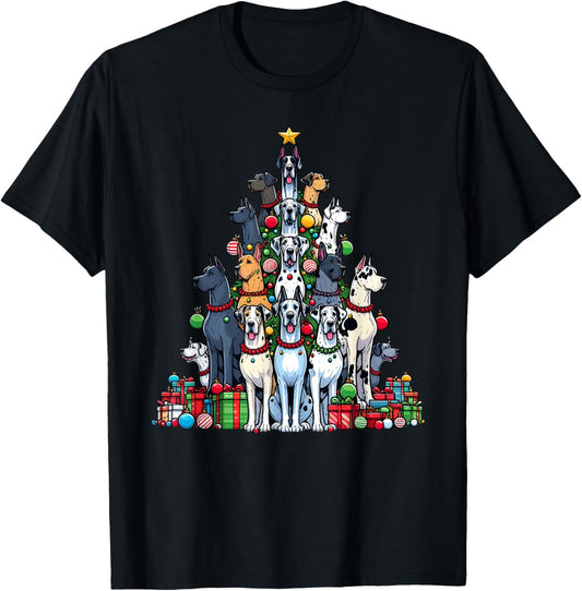 Cute Great Dane Christmas Tree Dog Womens Mens Kids Funny T-Shirt