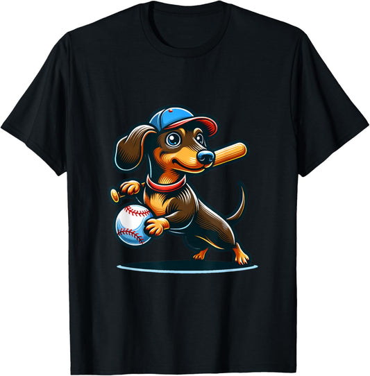 Funny Dachshund Dog Baseball Sports Team Player Design T-Shirt