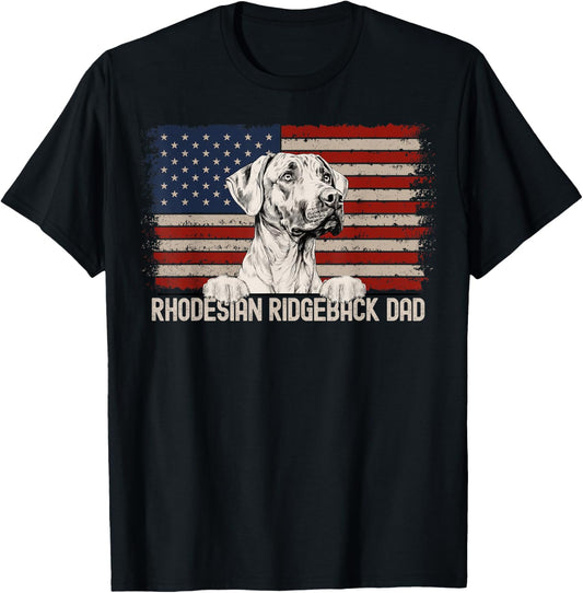Best Dog Dad Ever American Flag - Rhodesian Ridgeback Dad T-Shirt