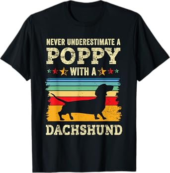 Retro Poppy Dachshund Gift Wiener Dog Owner Doxie Grandpa T-Shirt