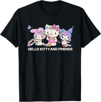 Sanrio Hello Kitty and Friends Flower Crowns T-Shirt, Small, Black