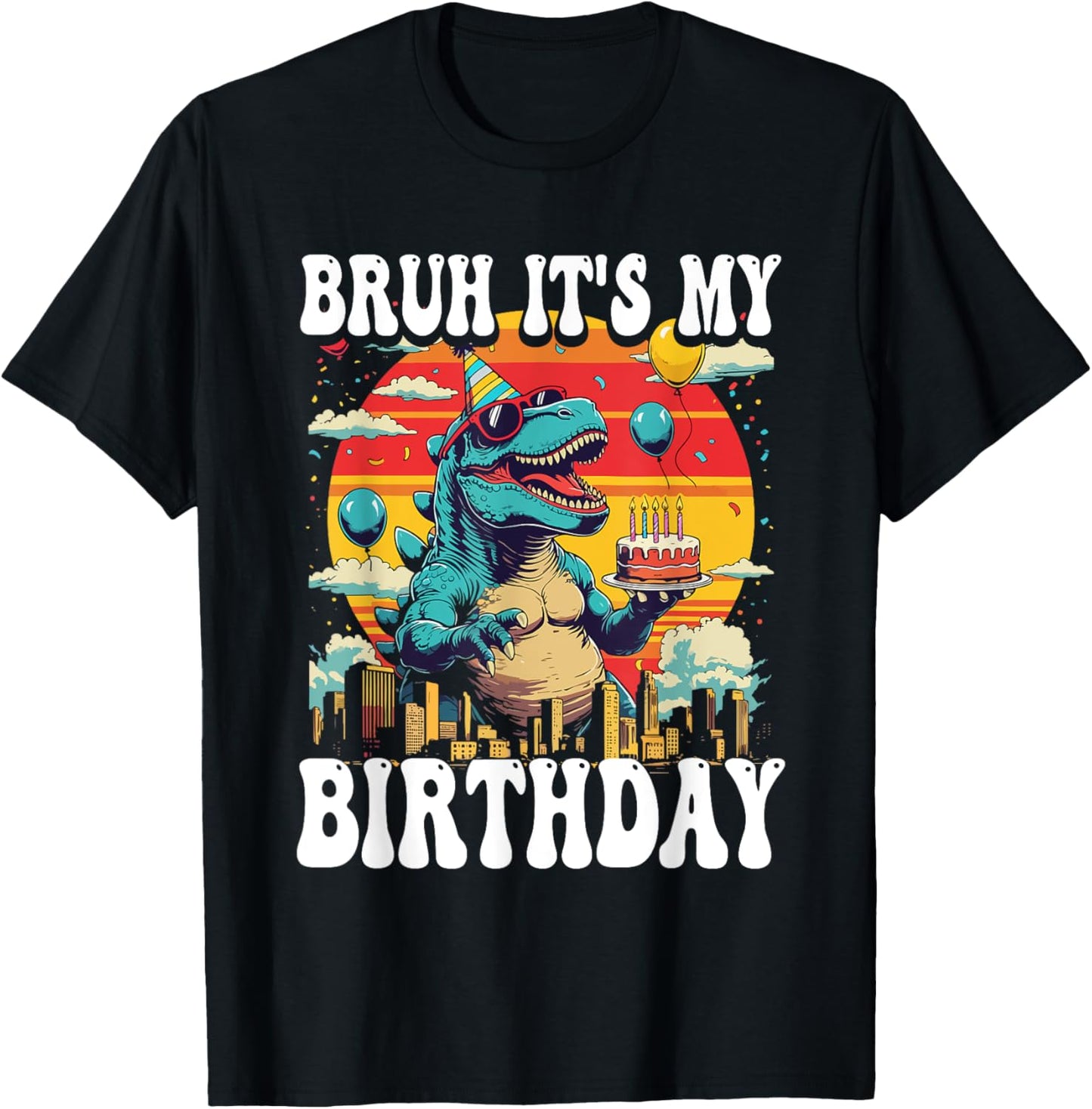 Bruh It's My Birthday Dinosaur Celebration Monster Dino Kids T-Shirt