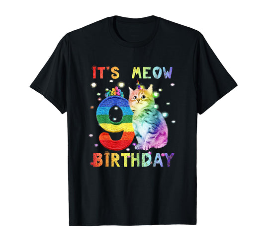 Cute 9th Birthday Cat Unicorn 9 Years Old Rainbow Girl Teens T-Shirt