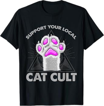 Goth Evil Cat T Shirt Support Your Local Cat Cult Satanic Men Women Girls Kids T-Shirt