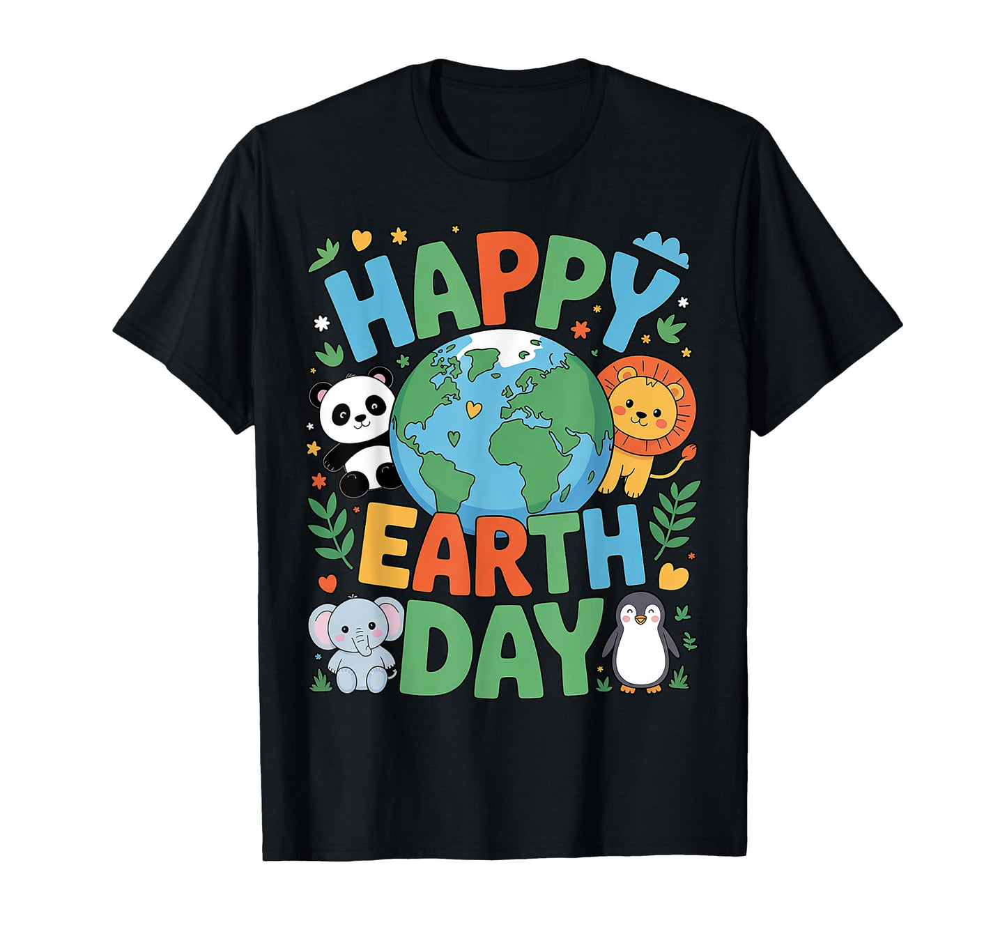 Smiling Earth Surrounded by Baby Animals Happy Earth Day T-Shirt