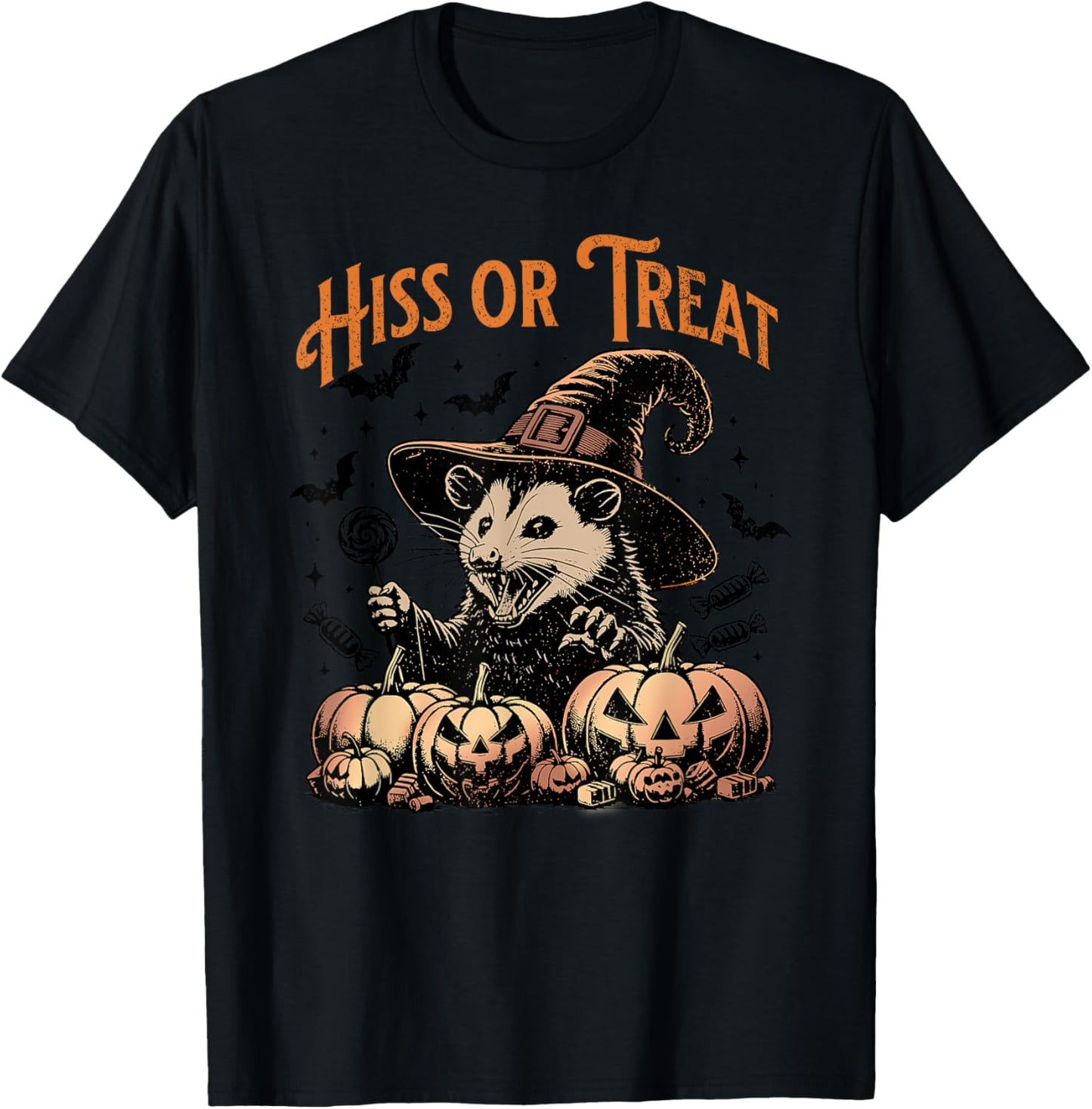 Hiss Or Treat Halloween Pumpkin Witch Opossum Possum Gift T-Shirt