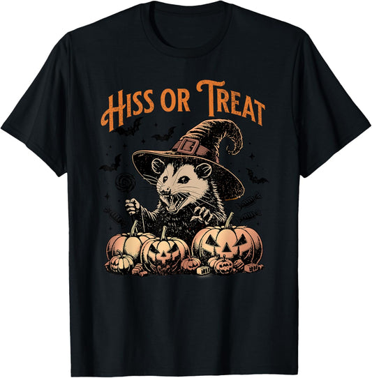 Hiss Or Treat Halloween Pumpkin Witch Opossum Possum Gift T-Shirt