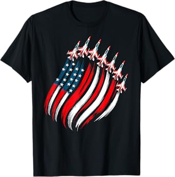 Patriotic USA Flag Fighter Jets Boys Mens 4th Of July Gift T-Shirt