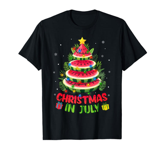 Christmas In July Shirts Watermelon Tree Beach Summer Hawaii T-Shirt