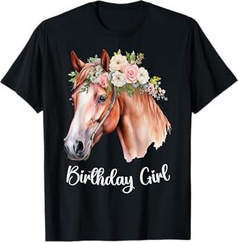 Horse Birthday Girl Party Outfit Pony Daughter Women Girls T-Shirt