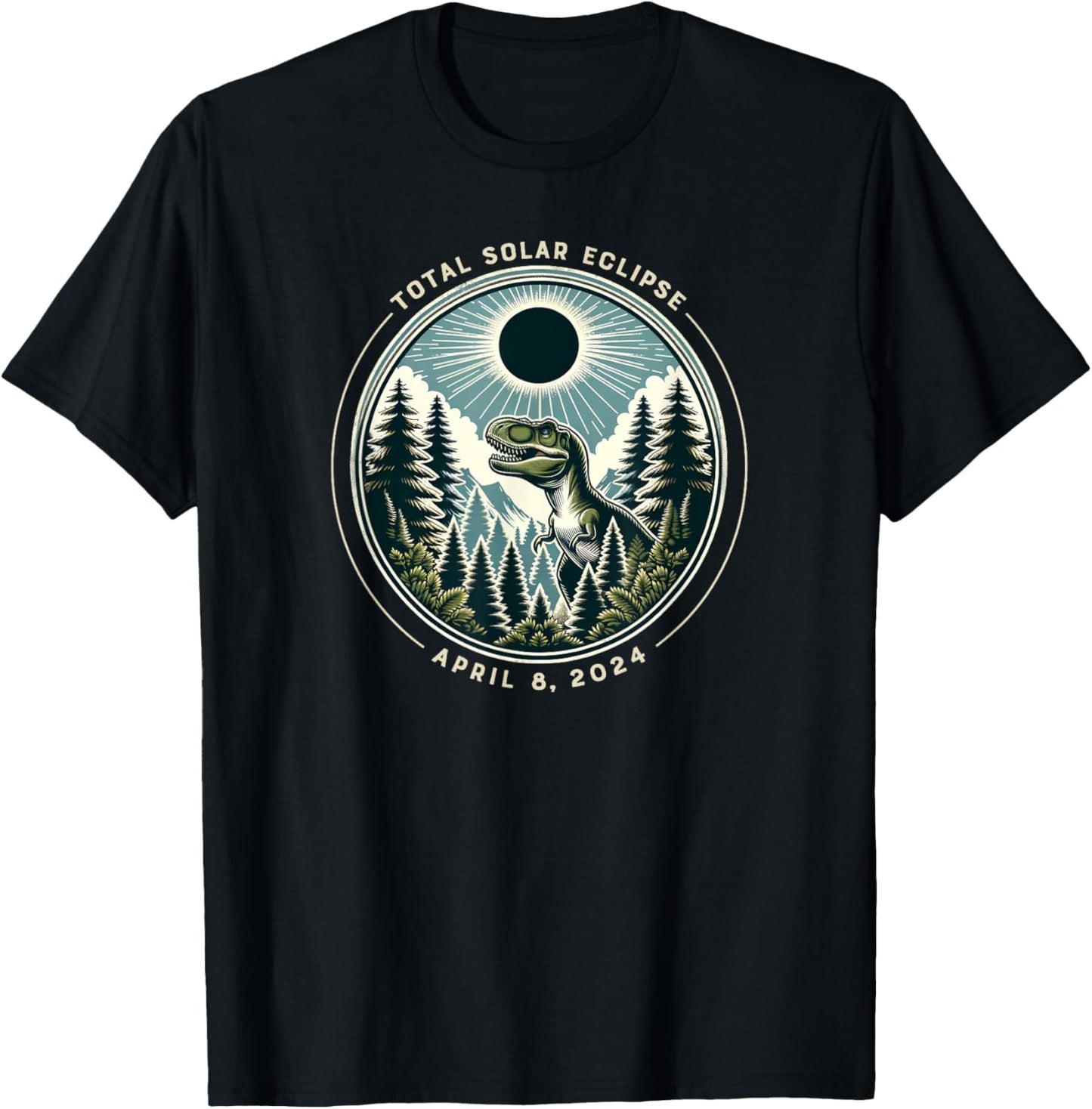 2024 Total Solar Eclipse T Rex Dinosaur With April Date T-Shirt