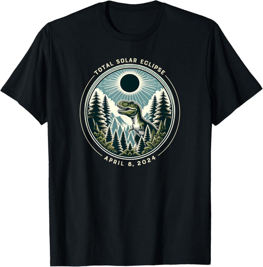 2024 Total Solar Eclipse T Rex Dinosaur With April Date T-Shirt