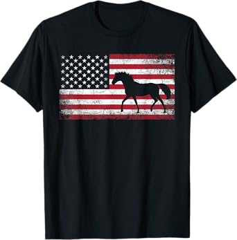 Horse Riding Cowboy Cowgirl 4th of July American Flag USA T-Shirt