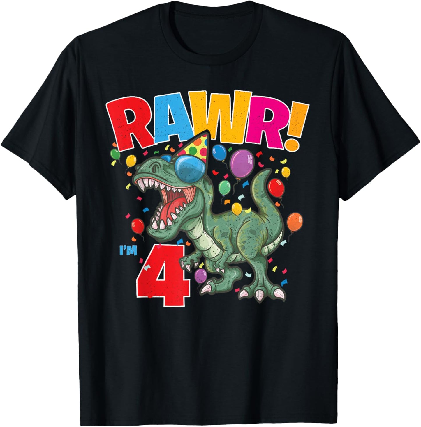 4th Birthday Dinosaur Dino Party T Rex RAWR I'M 4 Year Old T-Shirt