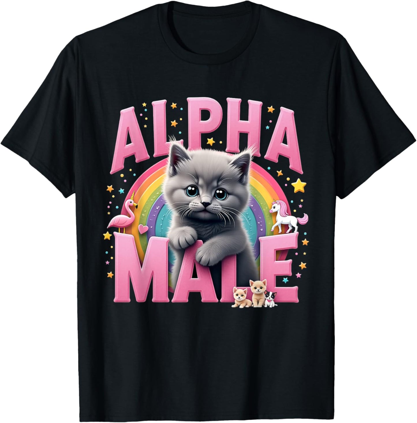 Funny Cat Alpha Cute Flamingo Meme Male Kitten Men or Women T-Shirt