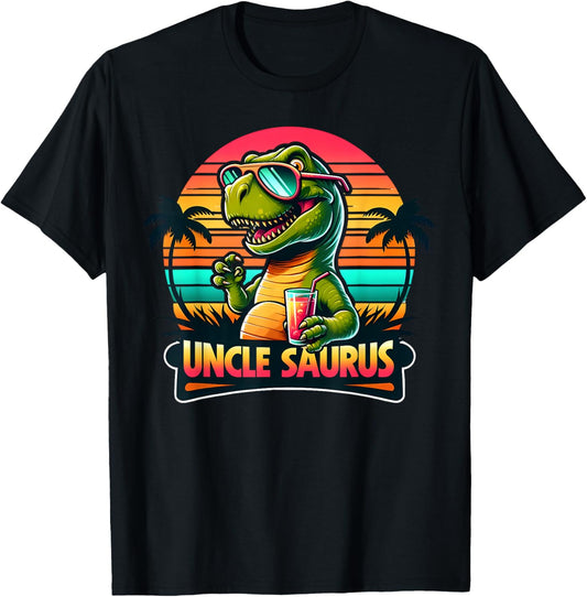 Uncle Saurus Rex Dinosaur Sunset Retro Style Family Matching T-Shirt
