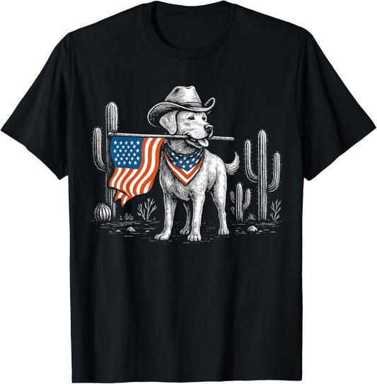 4th Of July Dog Western Labrador American Flag Patriotic T-Shirt