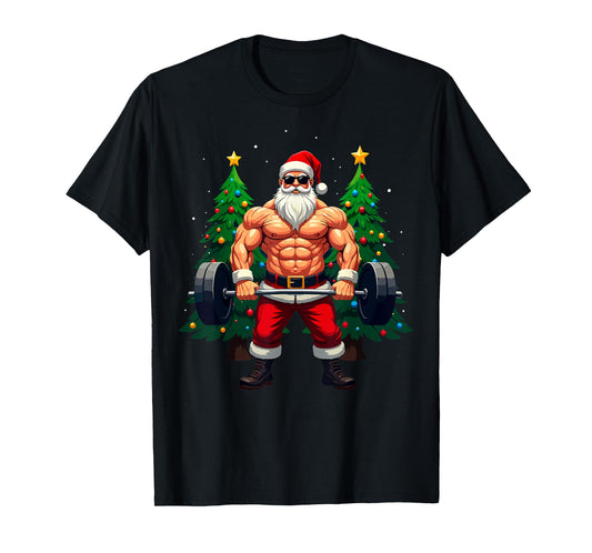 Muscle Santa Weightlifter Christmas Powerlifting Xmas Gym T-Shirt