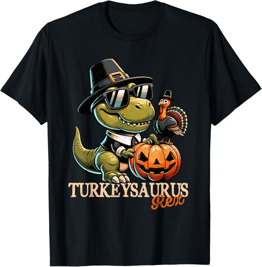 Dinosaur Thanksgiving Outfit Fall Boys Kids Toddler Turkey T-Shirt