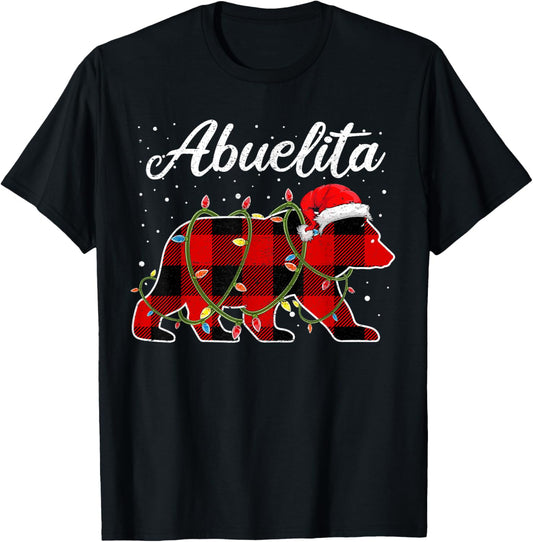 Abuelita Bear Shirt, Red Buffalo Plaid Grandma Bear Pajama T-Shirt