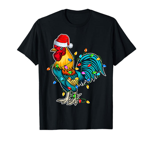 Rooster Santa Hat Christmas - Chicken Rooster Lover Xmas T-Shirt