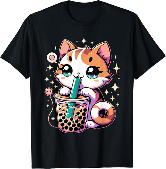 Cat Boba Japanese Kawaii Anime Kitty Bubble Tea Neko Teen T-Shirt