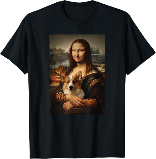 Corgi Mona Lisa Painting Art Dog Mom Dad T-Shirt