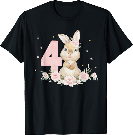Adorable Rabbit Bunny 4th Birthday Outfit Girl 4 Year Old T-Shirt