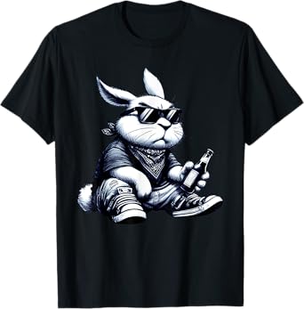 Thug Bunny With Beer Bunny Rabbit Gangster Rabbit Funny T-Shirt