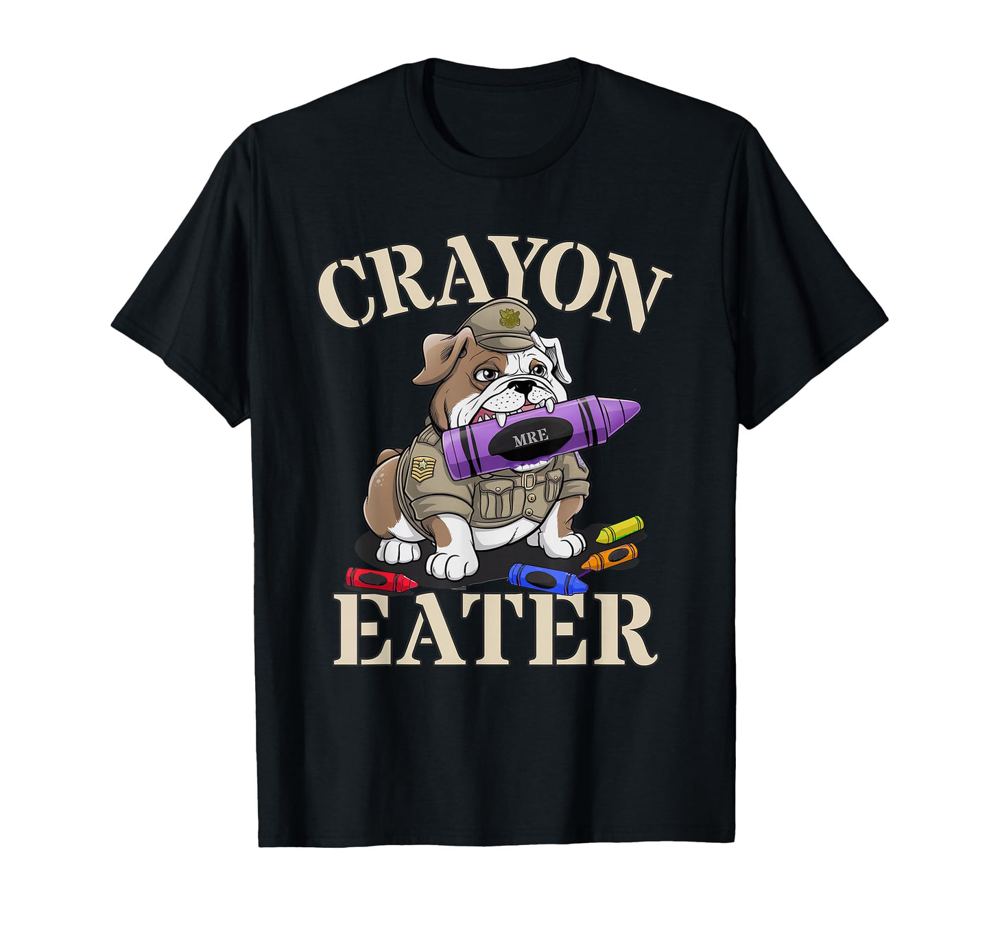 Kawaii Crayon Eater Bulldog Soldier School Boot Camp Humor T-Shirt