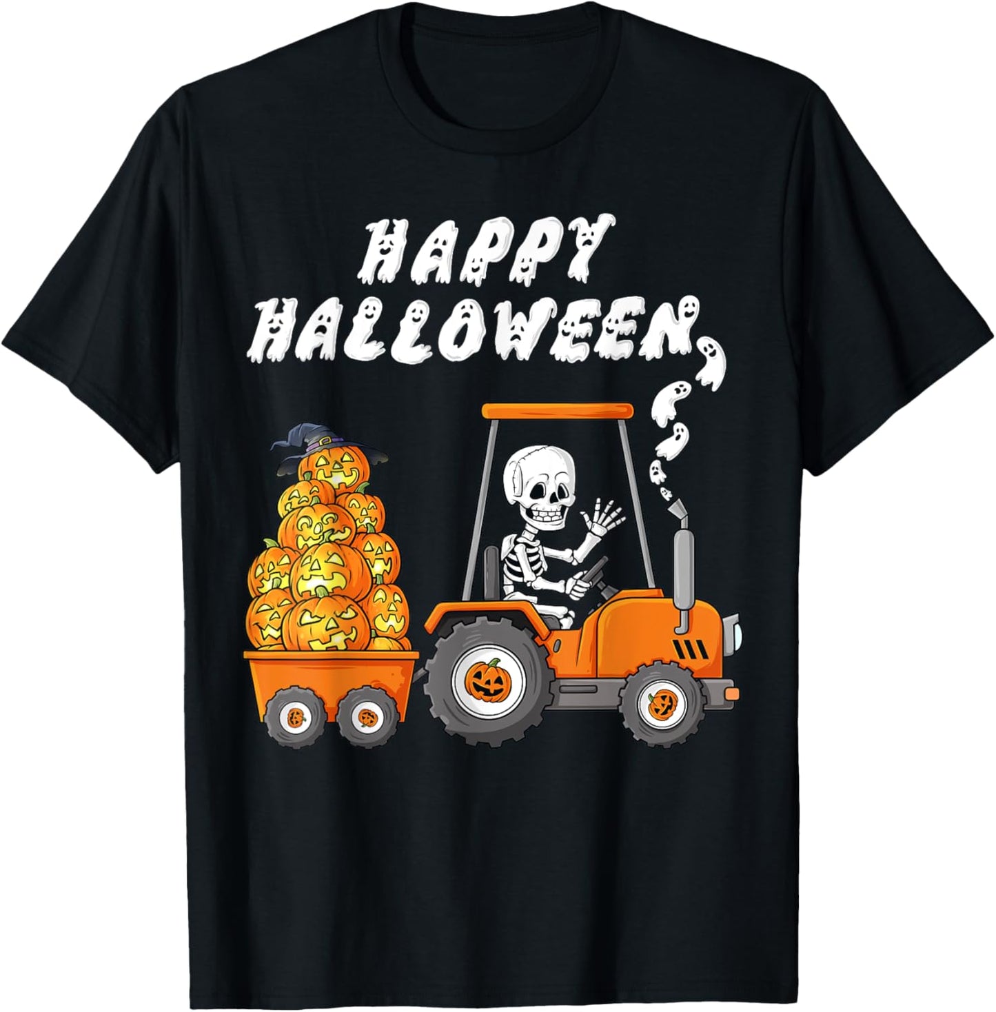 Happy Halloween Skeleton Riding Tractor Boys Kids Toddler T-Shirt
