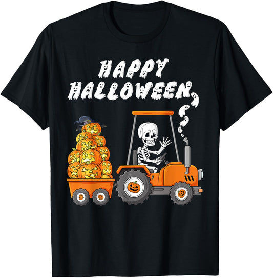 Happy Halloween Skeleton Riding Tractor Boys Kids Toddler T-Shirt