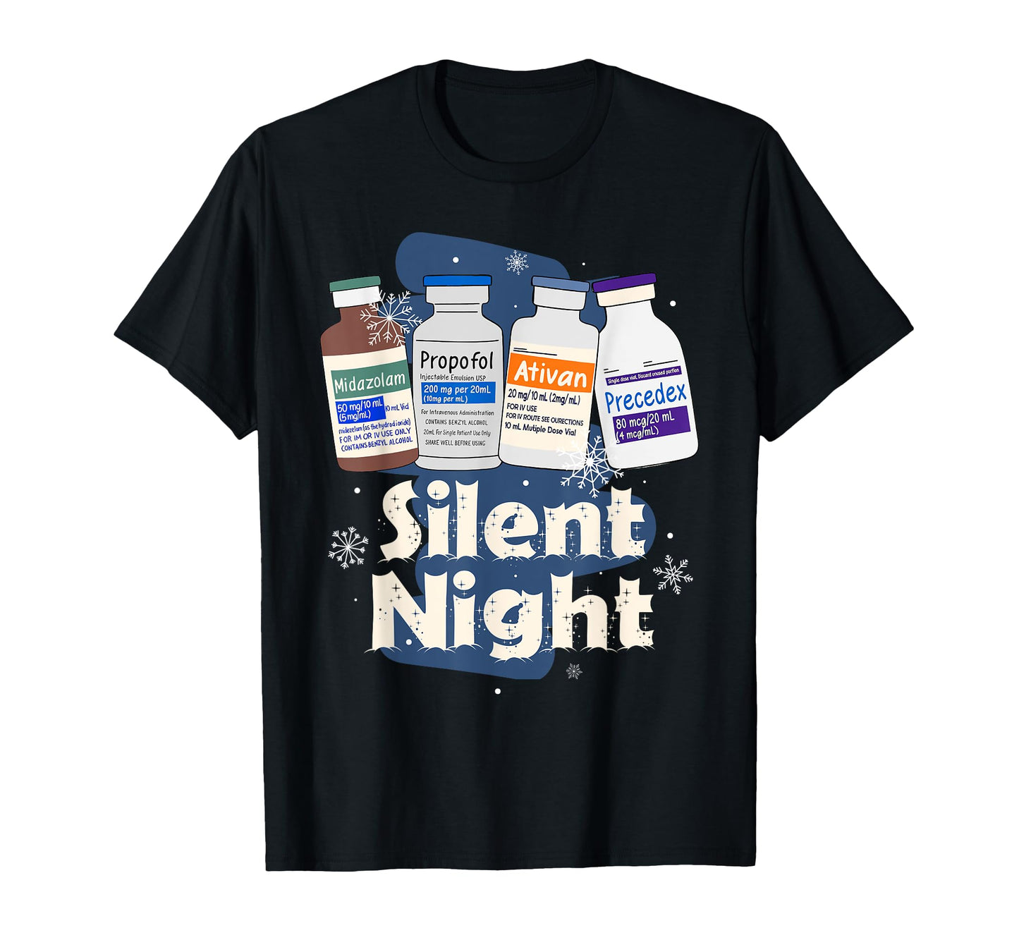 Christmas Nurse RN ER ICU Nursing Xmas Vibes Silent A Night T-Shirt