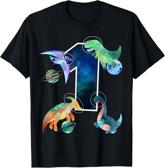 Kids Astronaut Outer Space Dinosaurs 1st Birthday Boy Gift T-Shirt